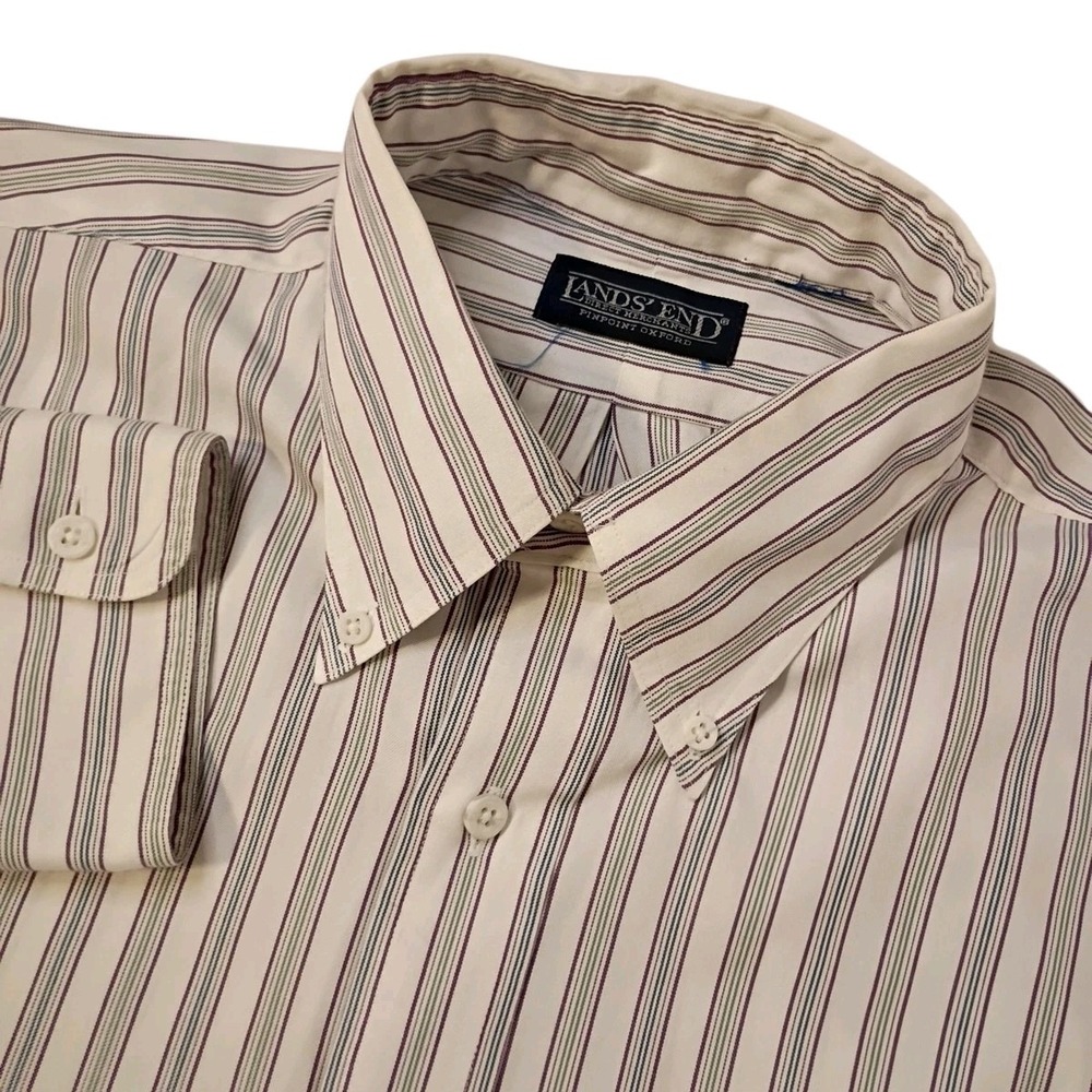 Vtg 90s Lands' End Direct Merchants Pinpoint Oxford Shirt Mens XL Striped Pocket